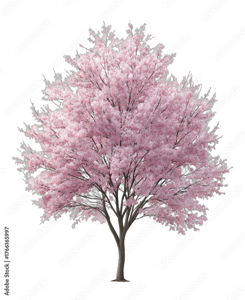 Obraz premium A pink blooming tree with abundant flowers, showcasing the beauty of nature in full bloom.