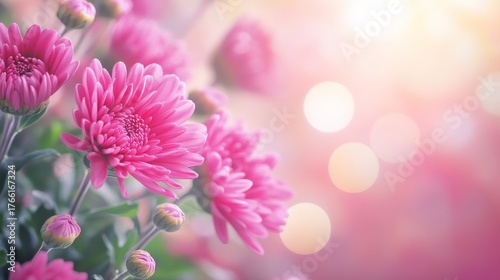 Close-up of Delicate Pink Chrysanthemums in Soft, Dreamy Light