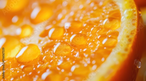 Macro Photography of a Juicy Orange Slice with Water Droplets