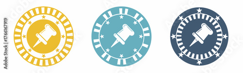 Paper pin icon. Paper pin illustration label design. Design for business. Vector illustration.