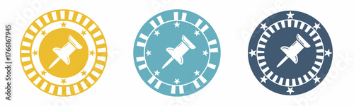 Paper pin icon. Paper pin illustration label design. Design for business. Vector illustration.