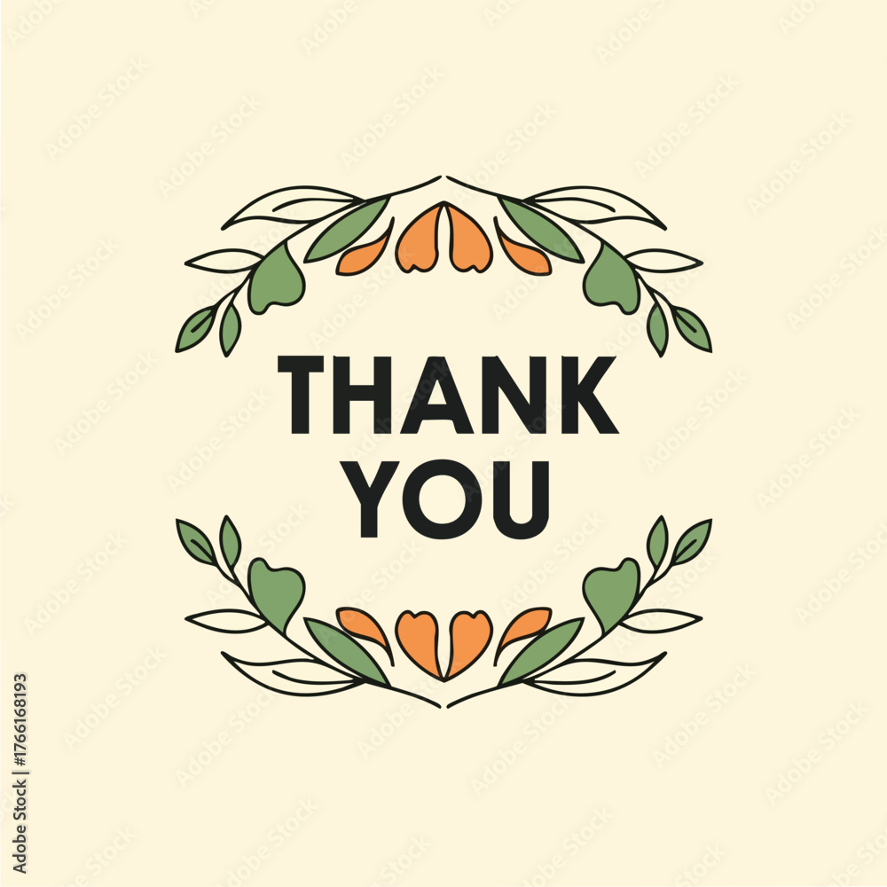 Obraz premium Thank you floral wreath card illustration.