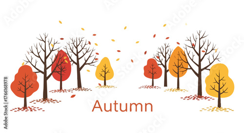 Autumn Trees Colorful Park Landscape.