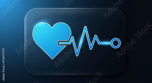 Blue glowing neon heart rate icon isolated on, symbolizing health, medicine, cardiology, and vital signs monitoring