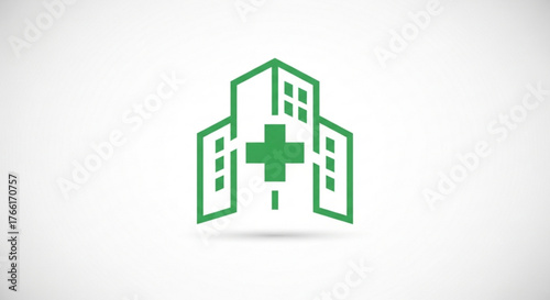 Hospital building with cross representing healthcare, medicine, clinic, emergency, and medical service concept