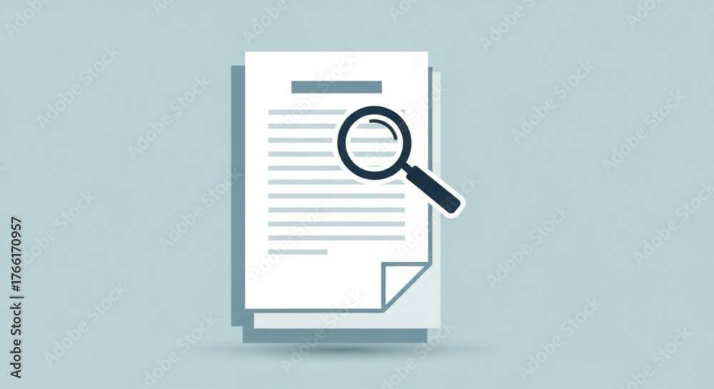 Fototapeta premium A magnifying glass over a document with lines of text the document has a folded corner and a shadow