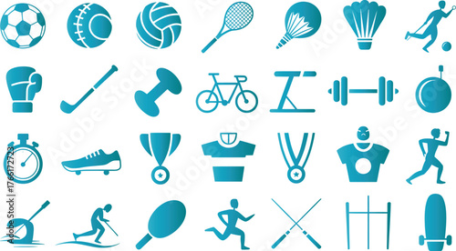 Collection of various sports equipment and activity icons