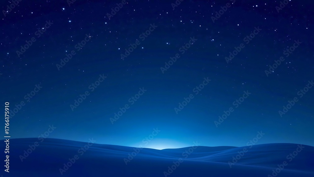 Fototapeta premium Tranquil Winter Night Landscape: Snow Fields and Mountains Beneath a Deep Blue Star-Filled Sky