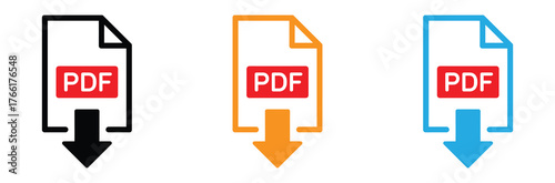 Download PDF document easily with these vibrant icons,Vector art of download pdf file icon in three colors,PDF Icon Vector Design Symbol Illustration
