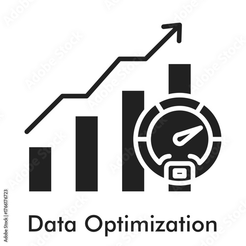 Data Optimization Icon in Solid Style. Digital performance efficiency and information processing glyph.
