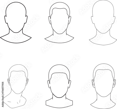 Outline sketches of diverse human heads and hairstyles for artistic and design purposes
