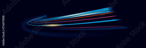 Blue glowing shiny lines effect vector background. Luminous white lines of speed. Light glowing effect. Light trail wave, fire path trace line and incandescence curve twirl.