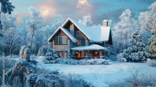 Winter Snow Scene Forest Photography: Capturing Serene, Magical Landscapes with Snow-Covered Trees, Frosty Pine Needles, and Soft Morning Light – Showcasing Snow-Dusted Branches,