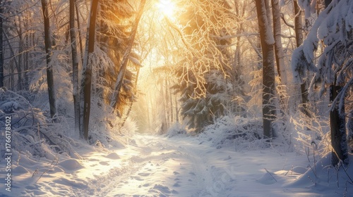 Winter Snow Scene Forest Photography: Capturing Serene, Magical Landscapes with Snow-Covered Trees, Frosty Pine Needles, and Soft Morning Light – Showcasing Snow-Dusted Branches,