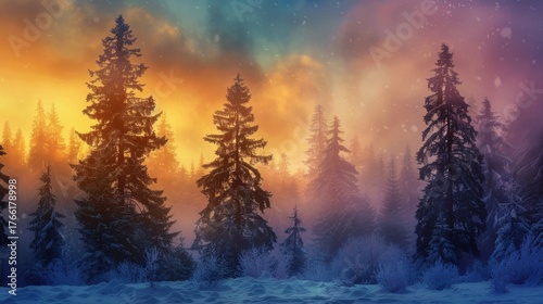 Winter Snow Scene Forest Photography: Capturing Serene, Magical Landscapes with Snow-Covered Trees, Frosty Pine Needles, and Soft Morning Light – Showcasing Snow-Dusted Branches,