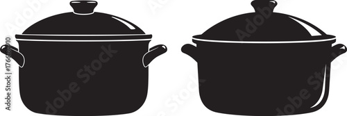 Two black cooking pots with lids silhouette