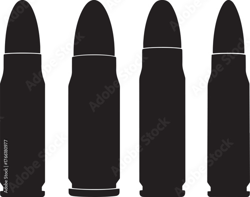 Four black ammunition cartridges silhouette