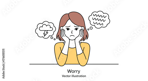 Sad and Worried Female Character Vector