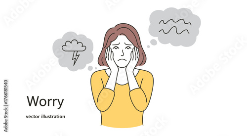 Worried Young Woman Vector Illustration