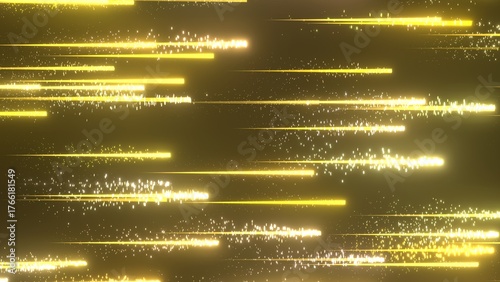 黄金の光の粒子を撒き散らす流星が走るスタイリッシュな背景。レースをイメージしたイラスト素材