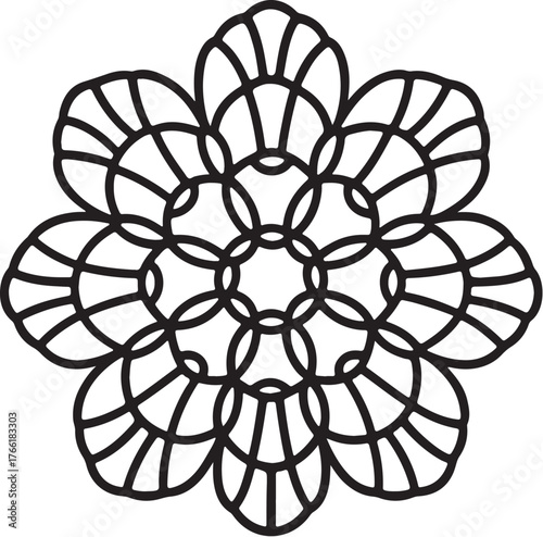 Black and White Three-Layer Crochet Flower Vector Illustration.eps