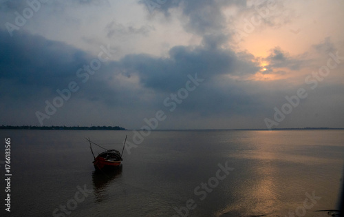 fishing boat at sunset