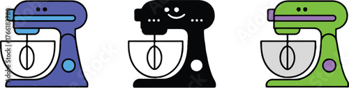 playful anthropomorphic stand mixer vector black white green colorful ai eps jpeg png for stock