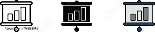 presentation board bar chart icons outline solid and colorful variants for software and education