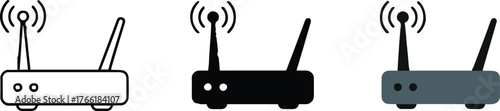 modern wireless router icon set minimal outline solid and gradient designs for connectivity and network illustration