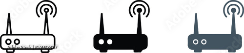 stylized wifi router icons two antennas outlined solid and gradient versions for tech ui and network illustrations