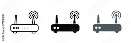 router icon collection with signal waves two antenna designs in outline solid and dark gradient for connectivity