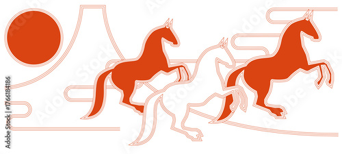 2026年の午年の正月や年賀状のデザイン　シンプルな馬のイラスト　ベクター