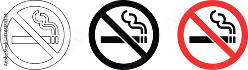 no smoking pictogram trio scalable ai eps png jpeg three design styles red ban circle black outline filled cigarette