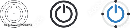 stylized power icon trio vector set outline solid and colored variants for ui branding and user interface design