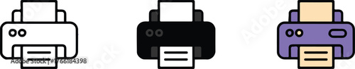 stylized printer icon set outline silhouette and colored printer with paper vector ai eps jpeg png for ui and print