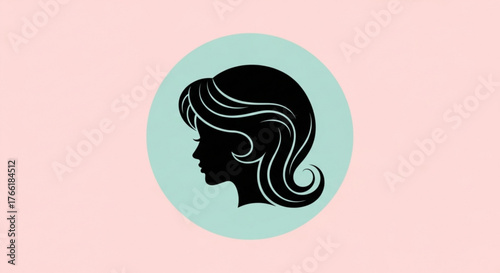 Elegant woman silhouette with flowing hair isolated on pink and blue background, a classic and timeless design for beauty and fashion themes
