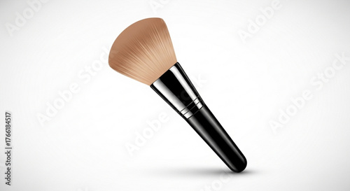 Closeup of a professional makeup brush with soft bristles, perfect for applying powder or blush for a flawless finish