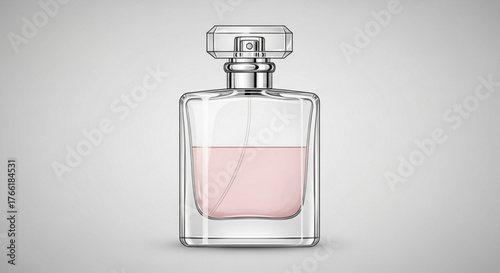 Elegant perfume bottle with a light pink liquid, showcasing its sleek design and delicate fragrance appeal for women