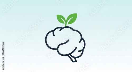 Brain with plant icon, representing growth, learning, and development in a simple and clean design