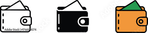 simple wallet icons with currency three variations payment finance interface symbol for app and web use