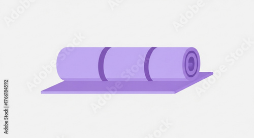 Rolled up purple yoga mat, ideal for fitness, exercise, and relaxation, promoting wellbeing and mindfulness