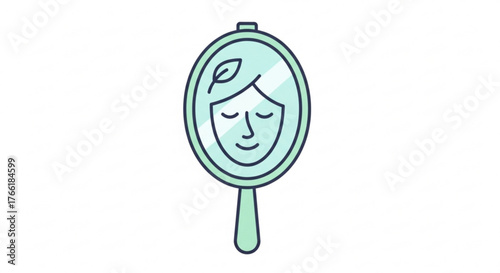 Illustration of a womans face in a mirror, representing beauty, selfcare, and natural cosmetics