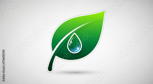 Green leaf with water drop, symbolizing nature, purity, and environmental conservation for a sustainable future