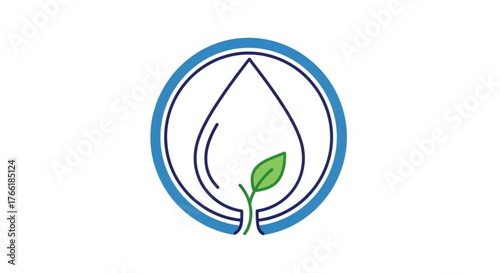 Water drop and leaf in a circle symbol of purity, ecology, and natural resources represents sustainable and environmentally friendly practices