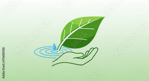 Green leaf and hand illustration, symbolizing environmental protection, sustainability, and the importance of preserving nature for future generations