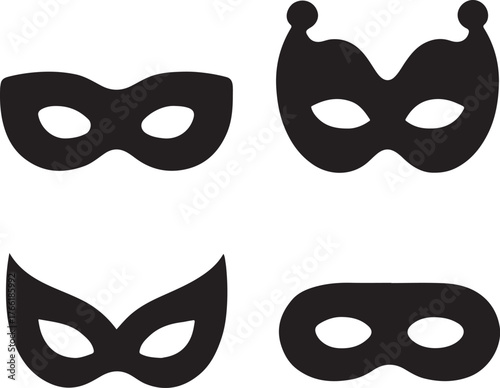 PrintCollection of four black silhouette masquerade masks