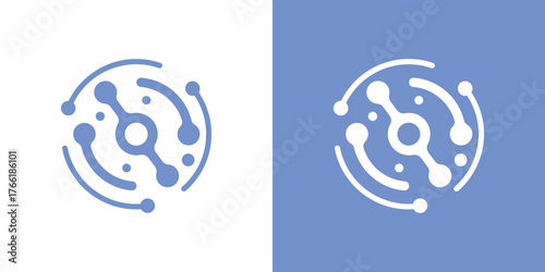 A modern logo combining circular dots and connections, symbolizing networking, communication, and digital technology.
