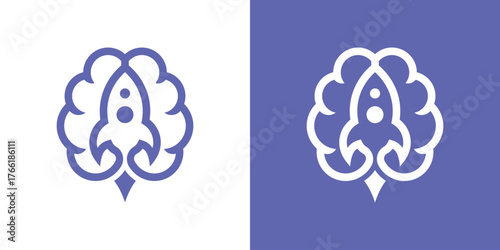 A creative logo combining a rocket and brain, symbolizing innovation, intelligence, and creative growth.