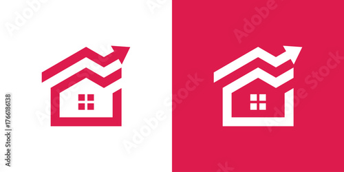 A modern logo combining a home and upward arrow, symbolizing real estate, investment, and growth.