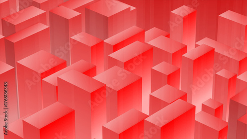 Abstract Isometric Red Cubes Cityscape Technology Background